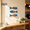 Wooden Fish Wall Art 3Pcs Decor, Boho Polka Dot Painted Ornaments, Ocean Modern Minimalist Theme Hanging for Bathroom Nursery Bedroom Living