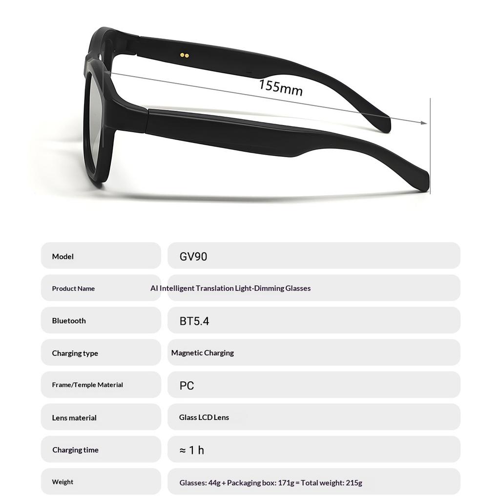 AI Smart Glasses HD Camera Sports Touch Call 3D Music Playback Real Time Translation Wireless Bluetooth Calling Smart Glasses with Translator Unisex