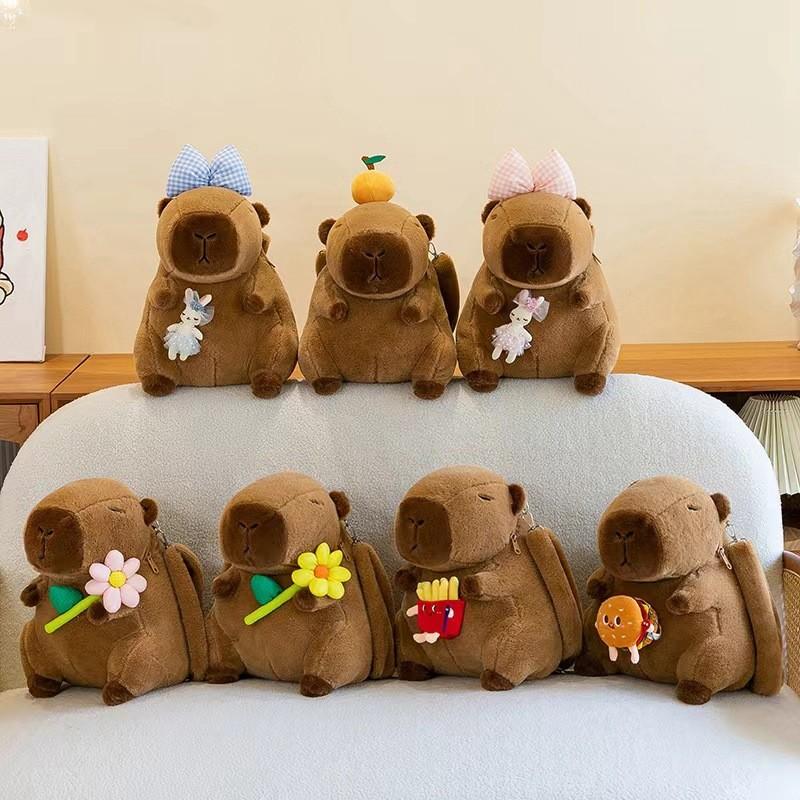 Designs Capybara Backpack Large Capacity Cartoon Animal Plush Doll Flower Bag