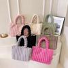 Plysj Skulderveske Dame Fuzzy Tote Fluffy Håndveske Ensfarget Furry Lommebok Vintergave