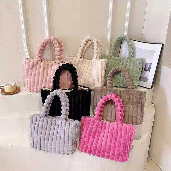 Plysj Skulderveske Dame Fuzzy Tote Fluffy Håndveske Ensfarget Furry Lommebok Vintergave