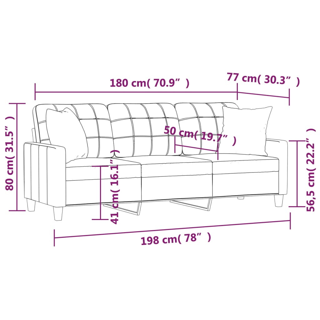 Vidaxl 3-Osobowa Sofa Z Poduszkami, Kremowa, 180 Cm, Sztuczna Skóra