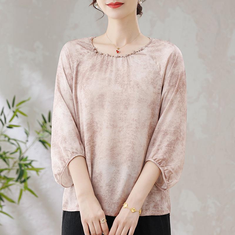 

Summer Elegant Age-Defying T-Shirt & Top Two-Piece Set for Middle-Aged Women XL (45-53 kg)