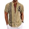 Men Ethnic Front Print Stand Collar Short Sleeve Loose Casual Linen Shirt