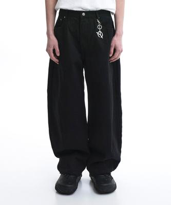 Opeunyadeu(Owai) Raw Hem Stitched Wide Volume Pants - Black