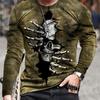 Halloween 3d Skull Skeleton Graphic Print  Long Sleeve T-shirts Fashion Hip Hop Tops Horror Men's T-shirts