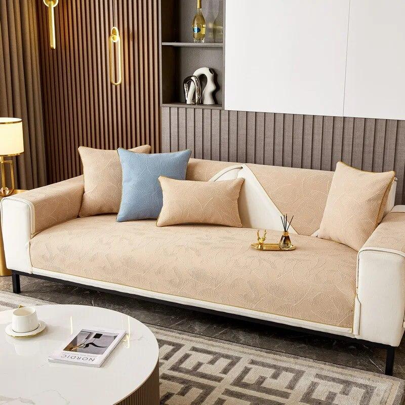 List Jednobarevná Žinylková Podložka na Pohovku Čtyři Roční Období Univerzální Protiskluzová a Prachotěsná Podložka na Pohovku Potah na Pohovku Polštář v Severském Stylu