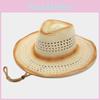 Western Cowboy Hat With Wide Brim Breathable Straw Sun Protection For Outdoor Travel