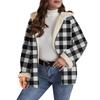Women's Sherpa Plaid Shacket Long Sleeve Fleece Lined Jacket Oversized Warm Zip Up Hooded Coat Winter Outerwear