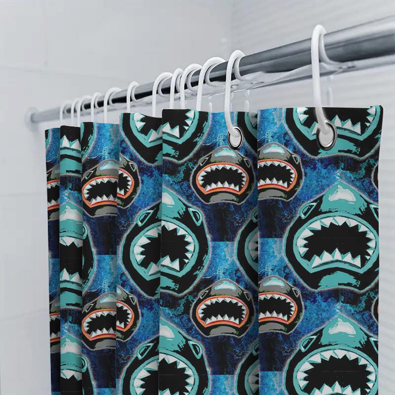 Stylish Bath Curtains With Shark Print Waterproof Shower Curtain For Bathroom Decoration Black Blue Colors Available In Differen
