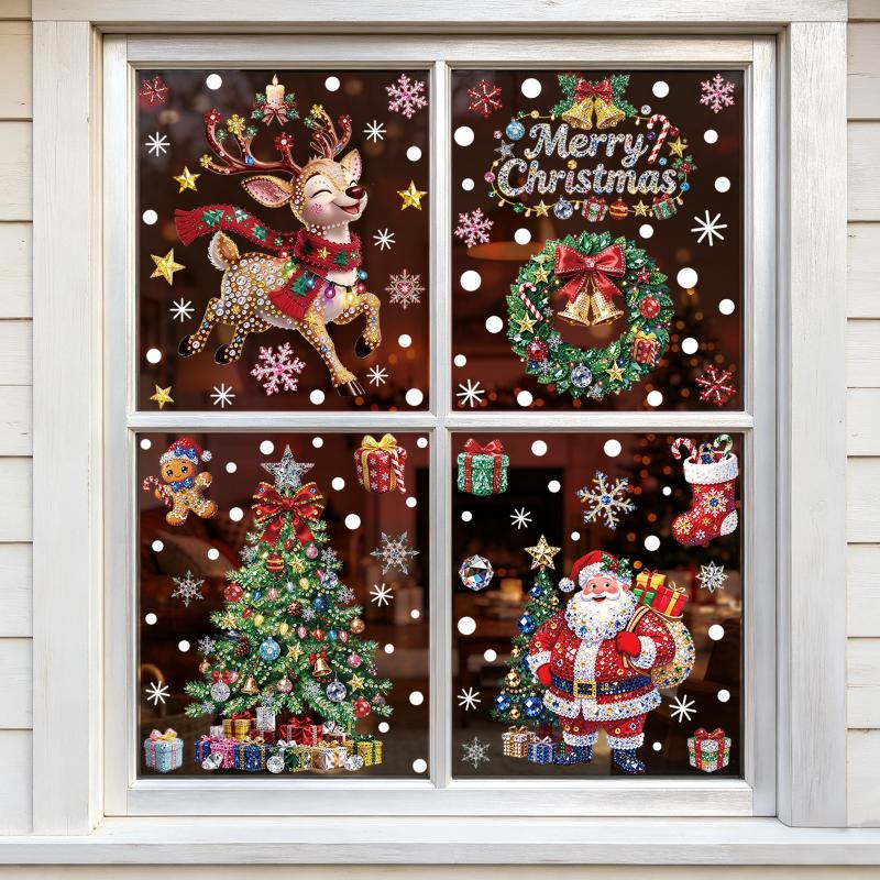Christmas Decoration Window Stickers Traceless Home Window Decorations Static Cling New Year Xmas Festival Party Decor Pvc