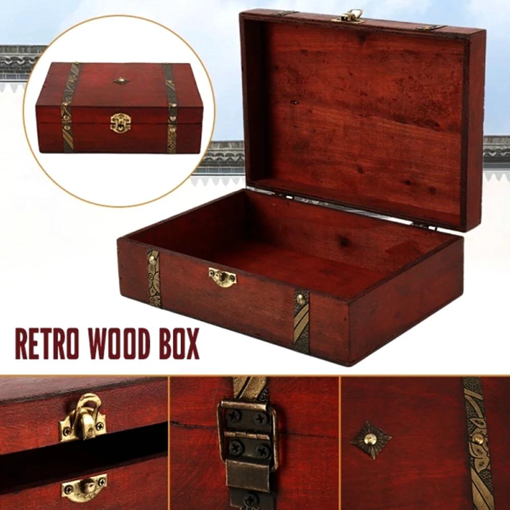 Wooden Vintage Treasure Chest Coin Jewellery Storage Box With Lock Pirate Gift Boxes Organizer Container Decorative Gift