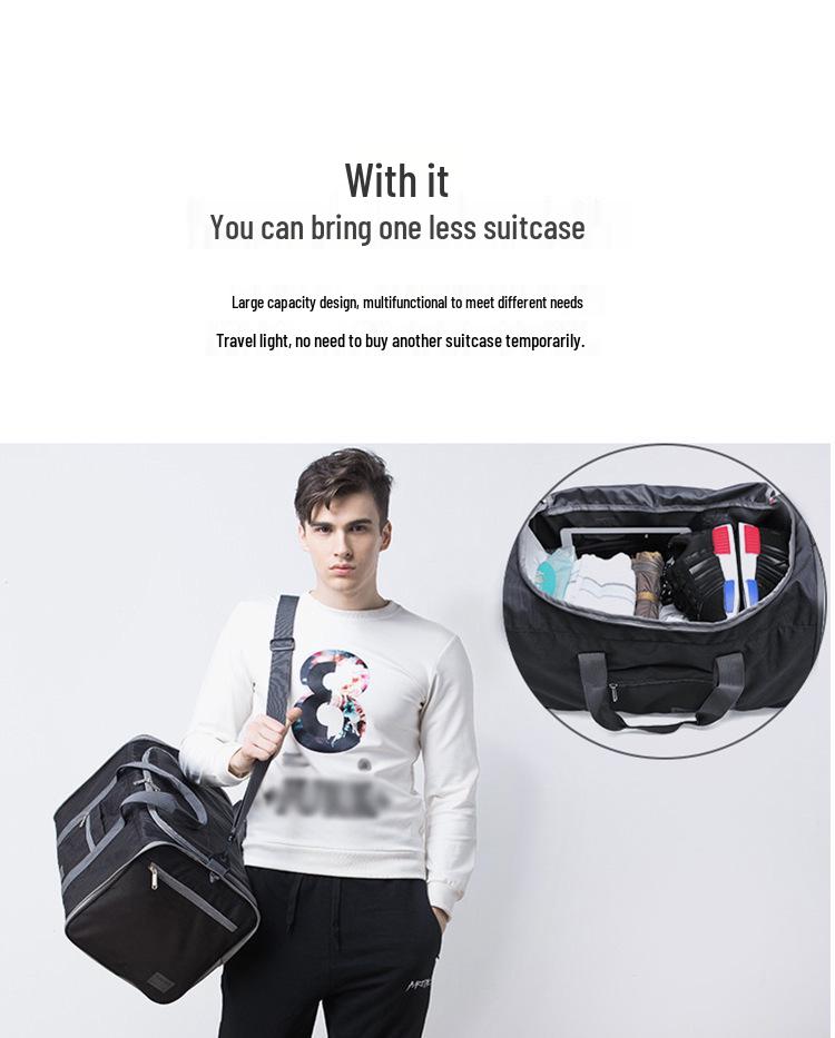 Portable Foldable Travel Bag with Large Capacity and Trolley Handle Attachment
