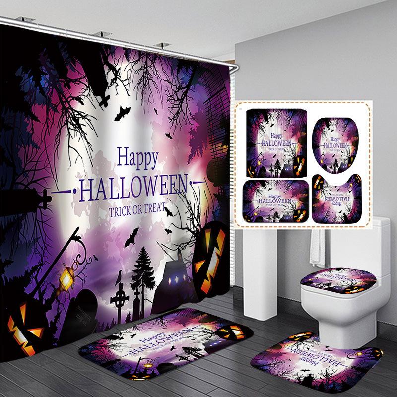 Halloween Elements 3D Digital Printing Bathroom Four-Piece Shower Curtain Partition Curtain Shower Curtain