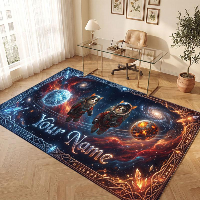 Cat Theme Crystal Velvet Floor Rug Personalized Custom Name Text Warm Carpet Home Decoration