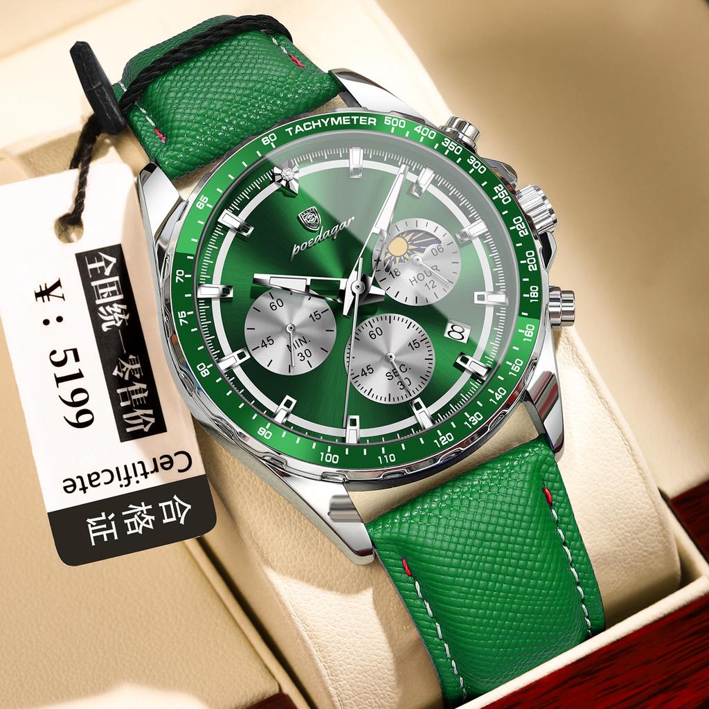 POEDAGAR National Top Swiss Brand New Sports Style Three-Dial Six-Hand Multifunctional Men's Watch