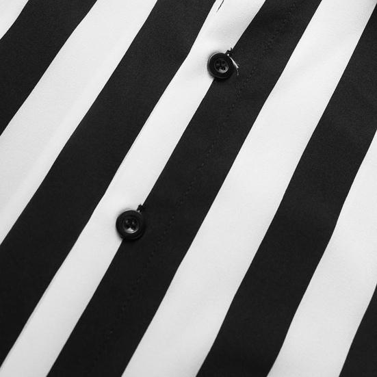 Men Shirt Stripe Contrast Color Stand Collar Single-breasted Summer Top for Work