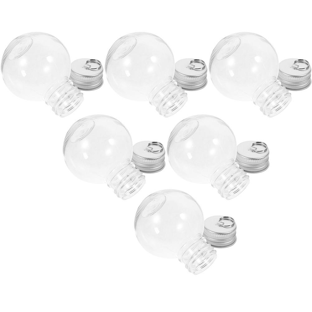 6Pcs Bulb Shaped Juice Bottle Transparent Pet Plastic Drink Containers with Tight Lid Portable Safe for Milk