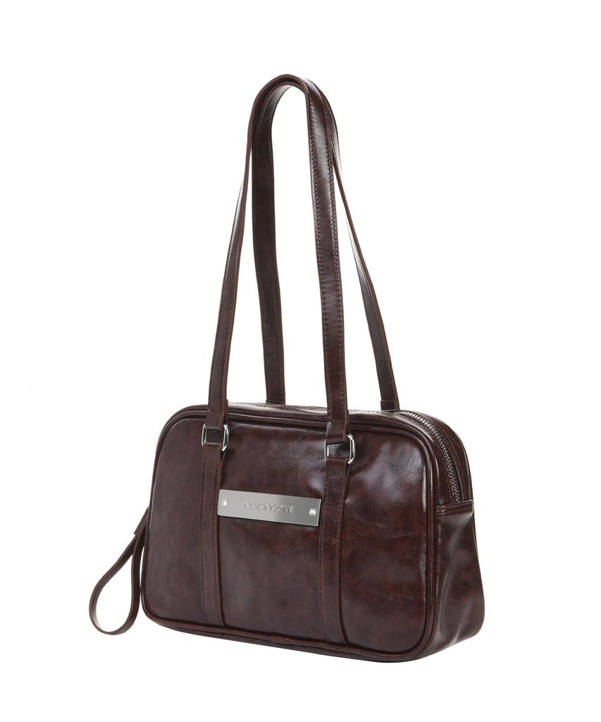 Nick&Nicole Crystal Leather Boston Bag_Red Brown