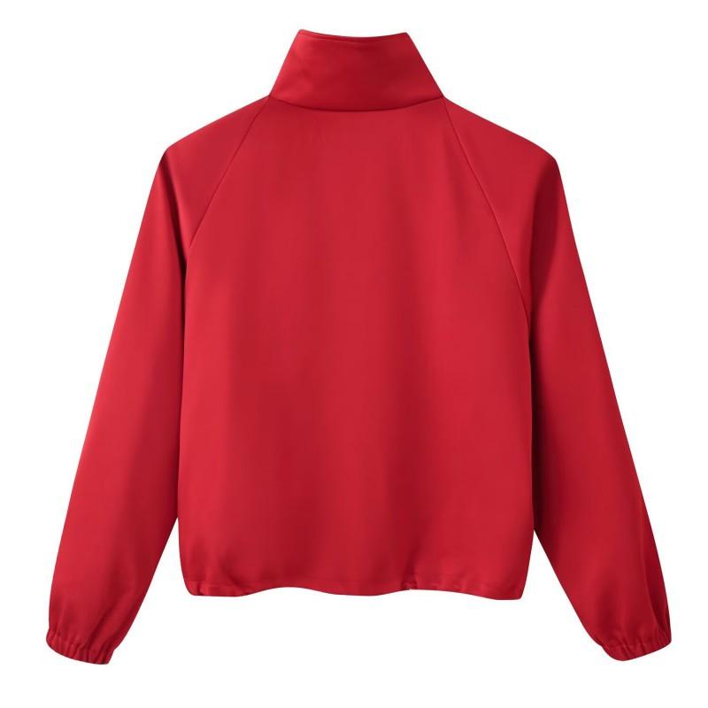 2026 Womens Satin Padded Shoulder Jacket Casual Stand Collar Long Sleeve Outerwear