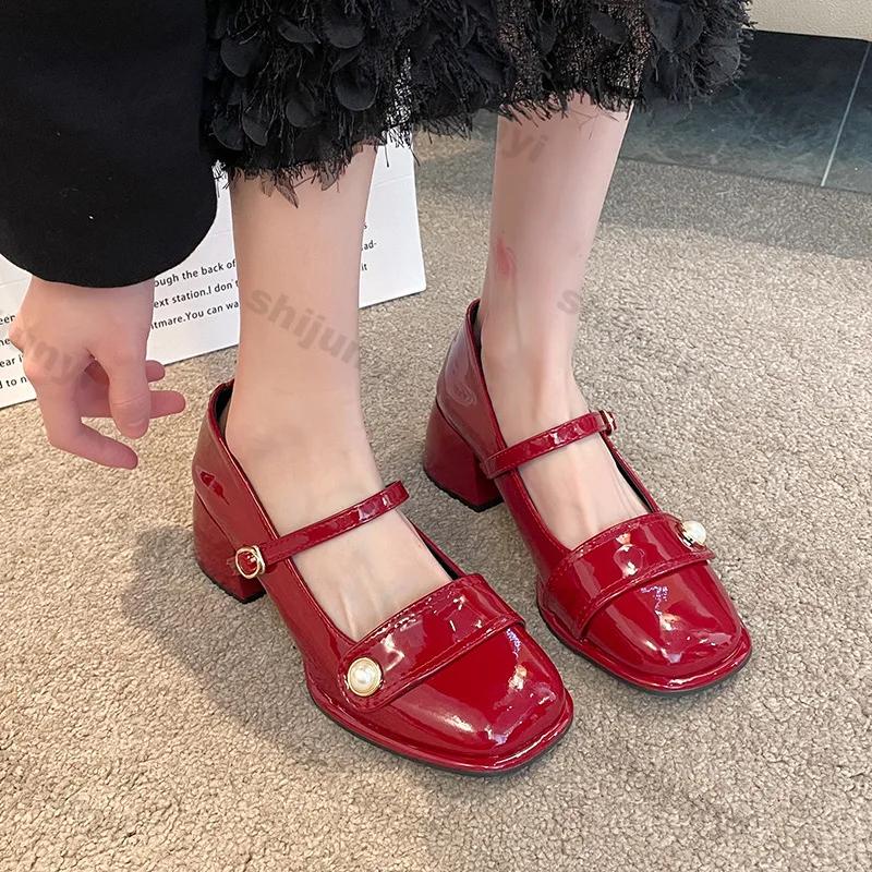 Fashion Fashion Platform Pumps for Women 2025 Spring New Strap Thick Heels Mary Jane Shoes Woman Round Toe High Heel Party Single Shoe