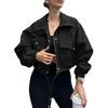 Cappotto Corto da Donna Casual con Coulisse, Monopetto, con Zip, Manica Lunga, Giacca da Donna Autunnale, Cappotti da Strada per Signora