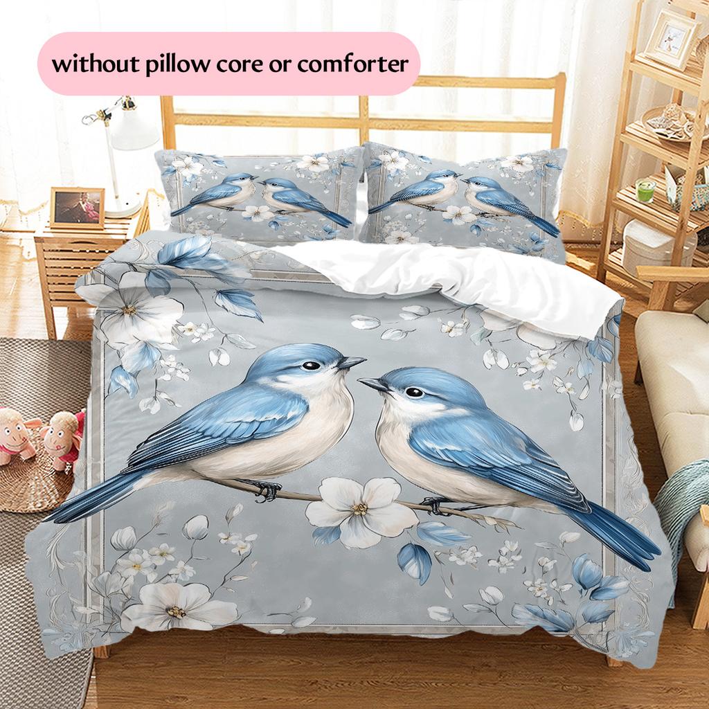 Blue Bird  Pattern Bedding Quilt Set  Home Decoration  Gift (1 * duvet cover + 2 * pillowcase, without core)