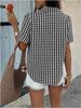 2026 Spring/Summer Women's Retro Plaid Loose Short-Sleeve Lapel Shirt