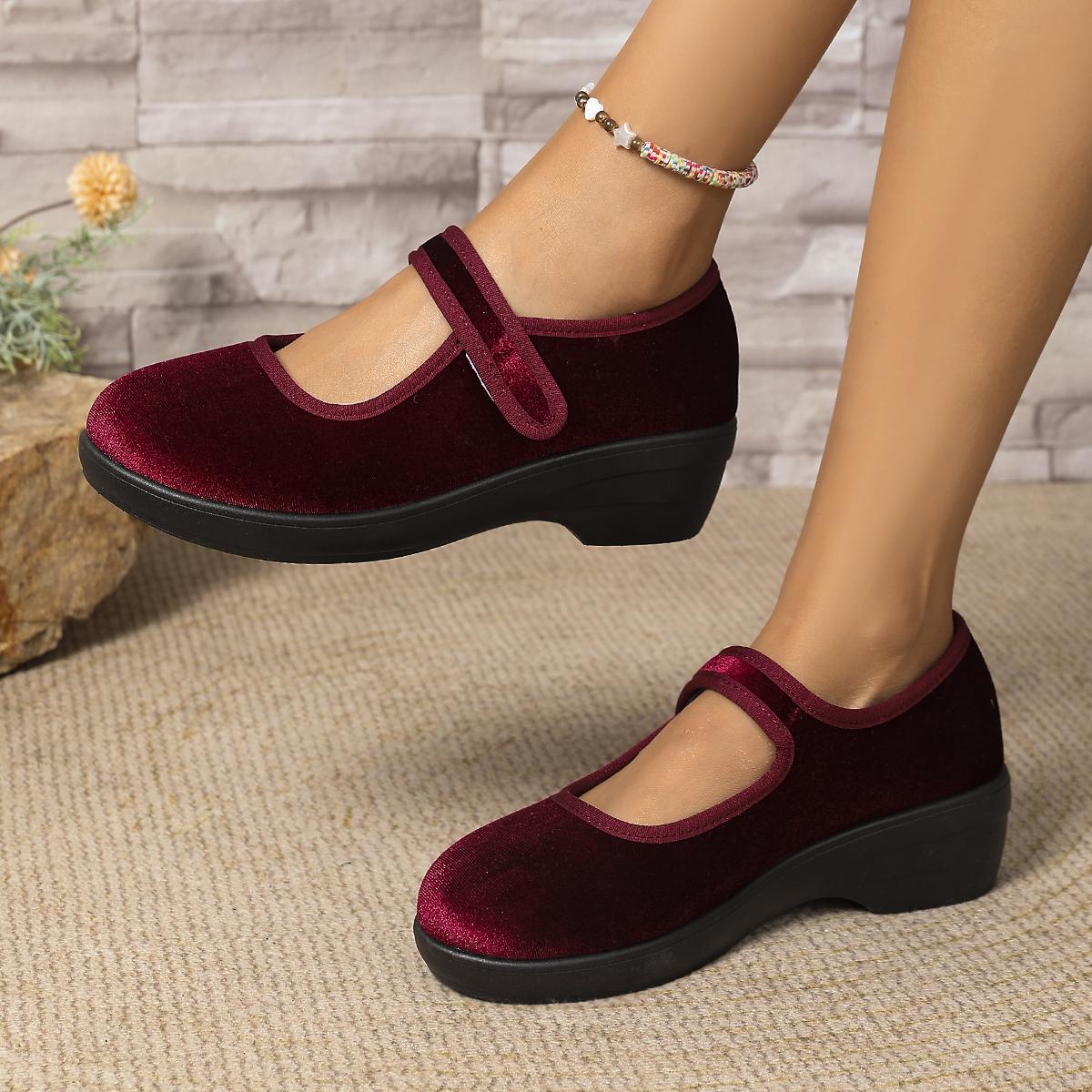 Ретро Бархатные Женские Балетки Модный Бренд Круглый Носок Танкетка Лоферы Повседневные Удобные Мягкая Подошва Балетки Женские 43 вино красного 2860₽