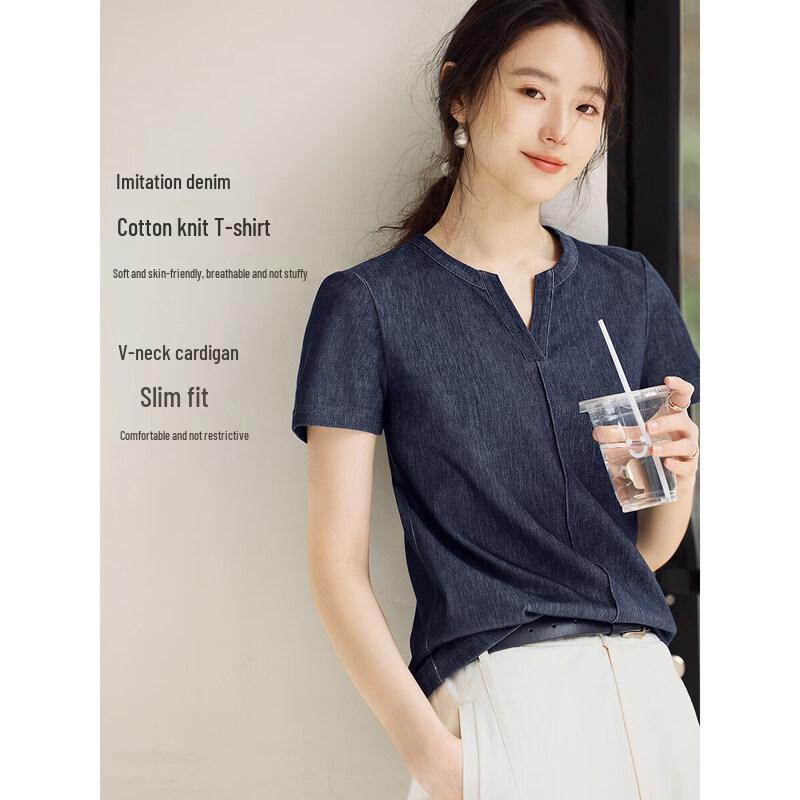 XWI Women's Slim-Fit V-Neck Short Sleeve Knit Tee