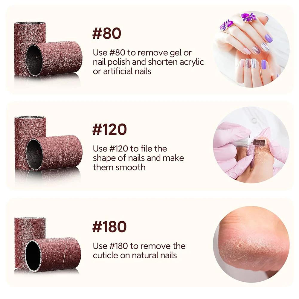100Pcs Sanding Bands Grit File for Professional Manicure Pedicure Nail Electric Drill Machine Grinding Sand Ring Bit