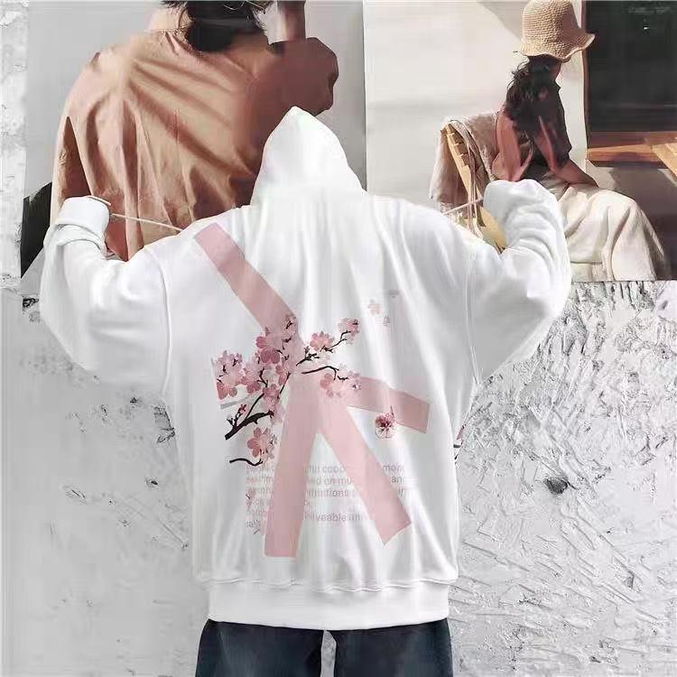 Men's Oversized Cherry Blossom Hoodie - Autumn Fashion, Heavyweight American Style, Casual High Street Outerwear