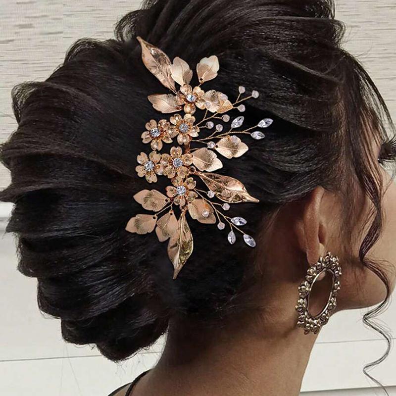 Luxus Gold Damen Blume Haarspange Braut Haaraccessoires Bankett Party Täglich Vielseitig Süß Romantisch Mädchen Haarspange Haarkamm