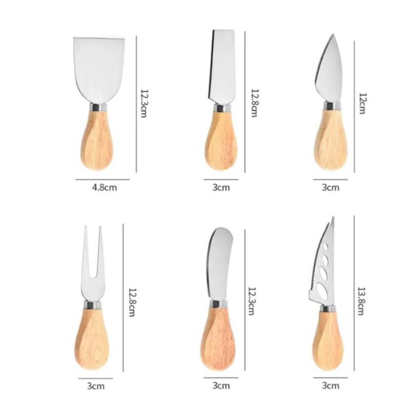 1~6 Stück Käsemesser Set Edelstahl Käseschneider Hobel Holzgriff Butter Brot Gabel Messer Kochen Küchenhelfer