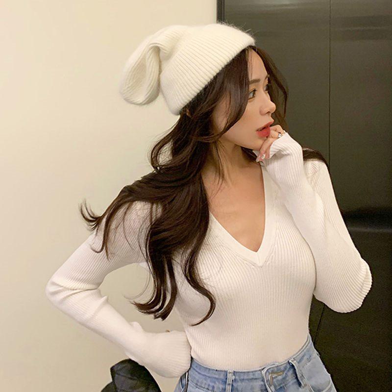 

Корейский шик Женский универсальный трикотажный топ с длинным рукавом и низким воротником XL (Suggest 115-125 jin)