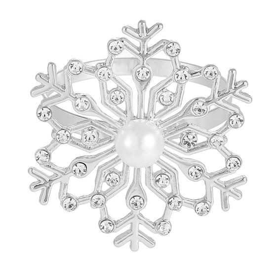 1/2/6Pcs Golden Metal Napkin Ring Faux Pearl Decor Snowflake Design Winter-themed Napkin Holders Weddings Parties Table Decor