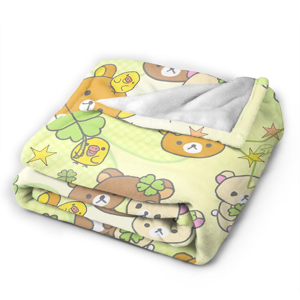 Super Warm BlanketsBoy Girl Picnic Rilakkumas Lucky Four-Leaf Throw Blanket Flannel Bedspread For Outdoor Funny Sofa Bed Cover