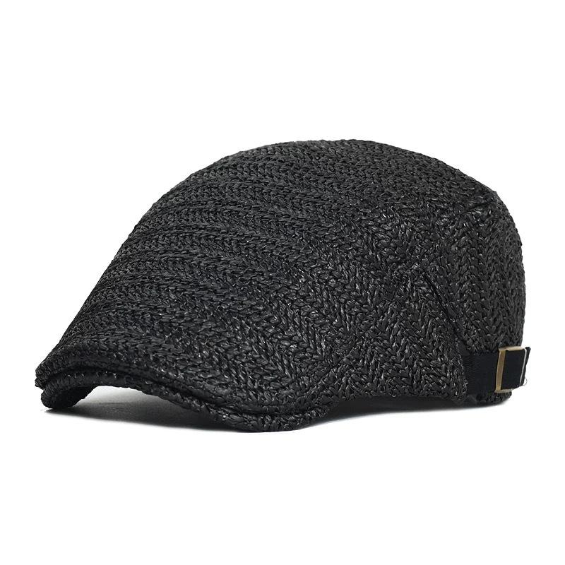 

Japanese - Style Linen - Like Straw Newsboy Cap: Summer, Breathable, Large Head Circumference, Y2k Duckbill Beret Adj чорний