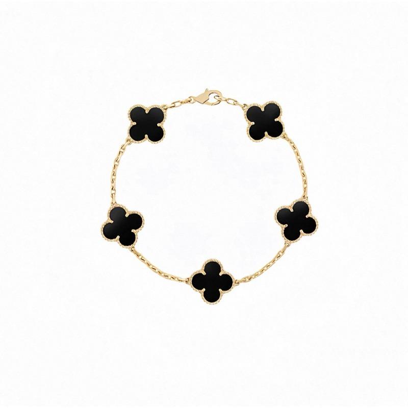 Four-leaf Clover Five-flower Bracelet for Women Rose Gold Lucky Clover Bracelet with White Mother-of-pearl and Red Agate Fashionable Bangle