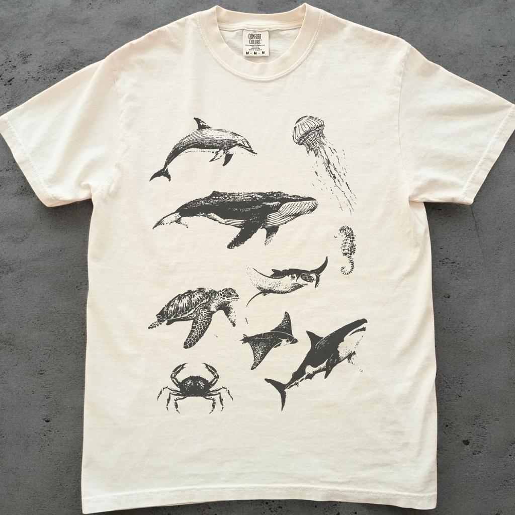 Sea Creatures Shirt, Ocean Animals Comfort Colors Tee, Marine Biology Gift, Beach Lover Shirt, Whale Turtle Shark Tee, Whale Shirt, Unisex