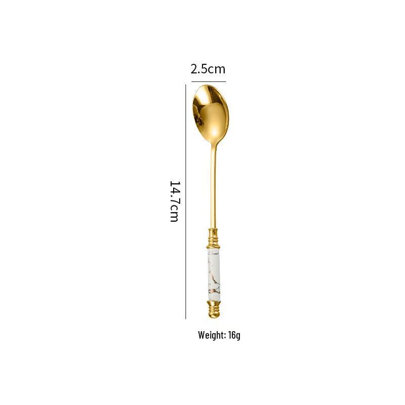 Emerald Marble Pattern 5-Piece Cutlery Set: Stainless Steel Knife, Fork, Spoon with Ceramic Handles