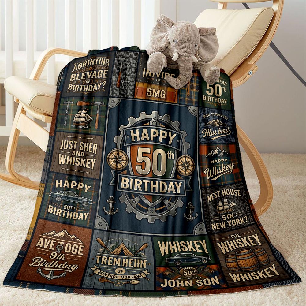 Glückliche 50. Geburtstag Feier Flanelldecke - Weich und geeignet für Sofas, Betten, Büros, Reisen, Alle Jahreszeiten, Tolles Geschenk für Feiertage und Geburtstage.