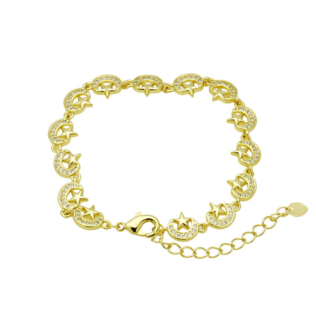 Love Peach Heart Butterfly Moon Star Bracelet Bracelet Women'S Copper Gold-Plated Zirconium Jewelry
