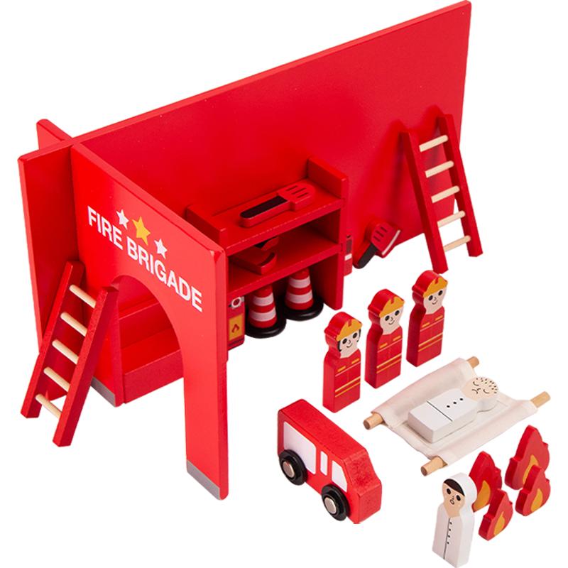 Montessori Wooden Toys Children Fire Station Police Station Simulation Toy Pretend Play Tools Construction Toy Motor Skills Kids