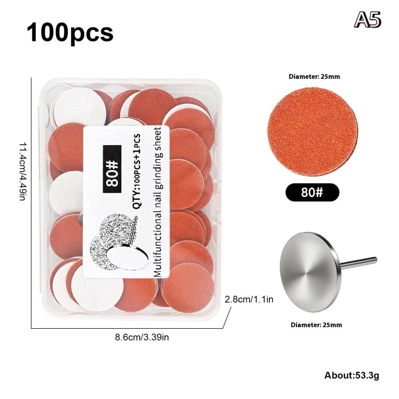 Nail Art Sanding Polish Paper Discs With Metal Nail Bearing Replaceable Self-Adhesive Sandpaper Discs Repair Manicure Pedicure