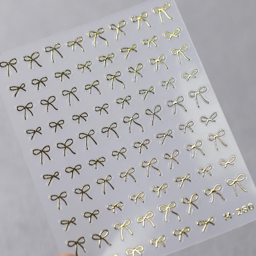 Lovely Gold Silver Black White Line Bowknot 3D Self Adhesive Nail Art Decorations Stickers Ribbon Cute Manicure Decals