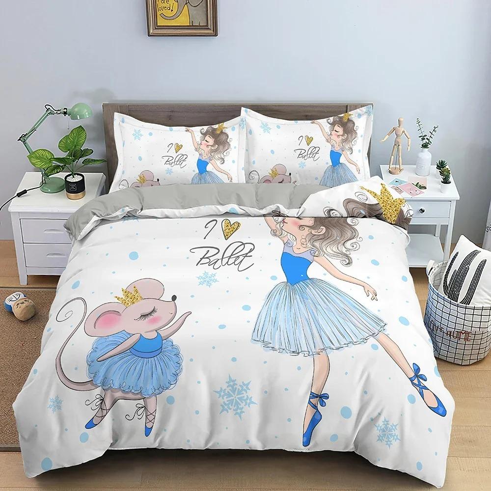Capa de edredom para meninas dançando, conjunto de cama para meninas de balé, roupa de cama têxtil para casa, capa de edredom feminina macia, tamanho queen-king para crianças