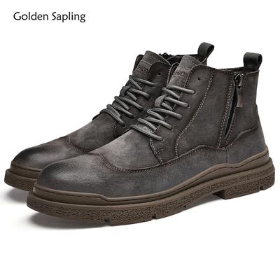 Fashion Golden Sapling 2025 New Spring Retro Boots for Man Outdoor Vintage Chunky Flats Male Genuine Leather Lace-up Ankle Boot Shoes