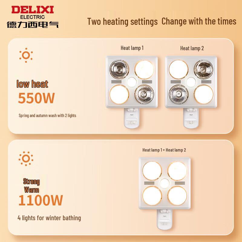 DELIXI ELECTRIC DEGY50 Wall-Mounted Bathroom Heater with Lamp