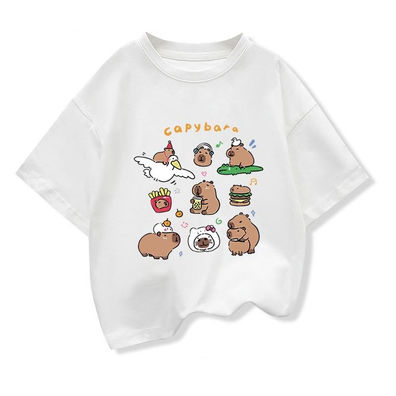 Kids Summer Clothes With Cute Capibara Printd Child Short Sleeved Tee Shirt Funny Clothes 2025 New Kids Cotton Loose T-shirt